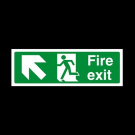 2x Fire Exit Arrow Left Up Sign 300mm x 100mm - Plastic Sign