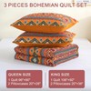Heymybed Boho Quilt Set Queen Size, Bohemian Striped Bedspread Coverlet,
