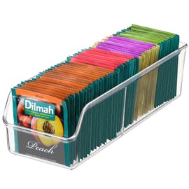 MaxGear Tea Bag Organizer Tea Bag Storage Tea Bag Holder Tea Box Clear Storage Bins for Sugar Packet, Coffee, Condiment, Spice Pouches in Kitchen, Cabinet, Countertop, Pantry, 10.4 x 3.5 x 3 inch