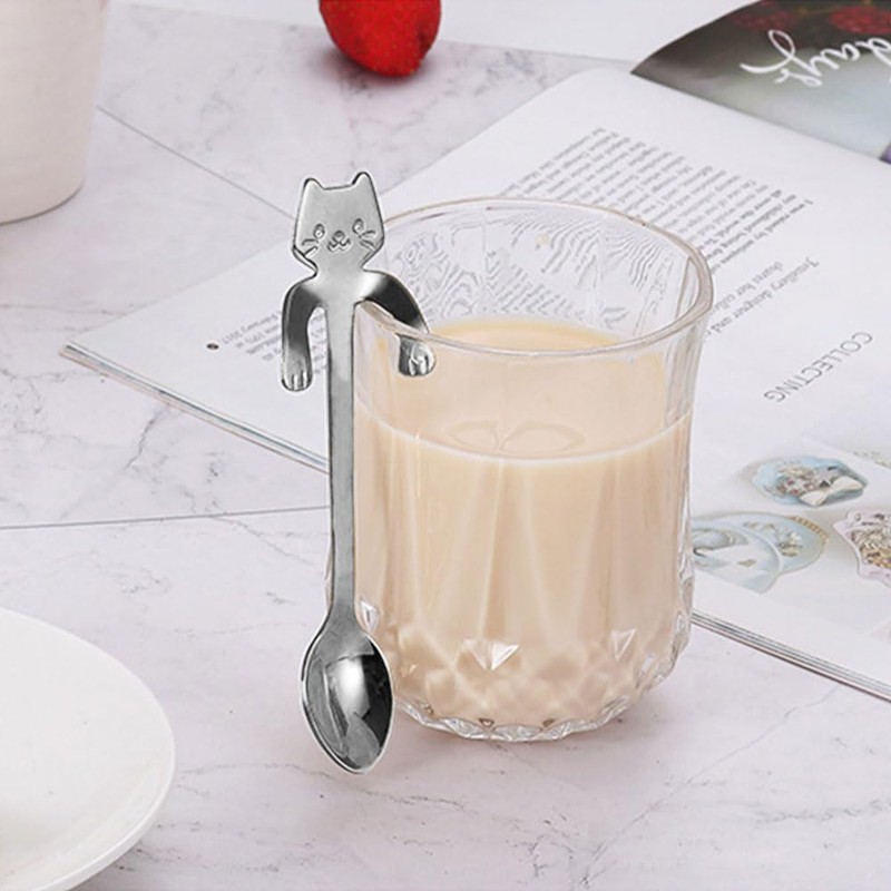 HawZeerLy 6 Pcs Cat Spoon Coffee Tea Spoon Cat Dessert