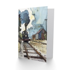 Artery8 Vintage Steam Train Station Arrival Watercolour Blank For Him Or Her Art Birthday Card