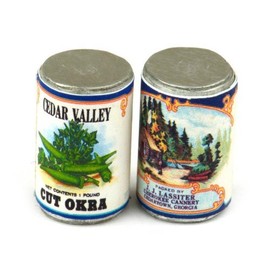 MyTinyWorld 2 x Dolls House Miniature J. J. Lassiter Cut Okra Can (1920s)