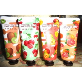 Miyueleni 4pc Miyueleni Mango Kiwi Grapefruit Cherry Fruit Hand Cream Lotion Travel Purse