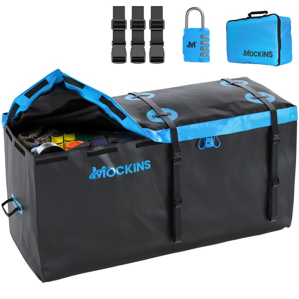 Mockins 25 Cu Ft Vehicle Soft-Shell Carriers Waterproof Cargo Bag | 60"x31"x24" Heavy Duty Trailer Hitch Cargo Carrier Bag Truck Bed Storage | Durable Vinyl Cargo Storage for SUV Car Bag Hitch Storage
