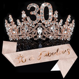 COCIDE Headbands for Women Sash for Women Crowns for Women Tiaras for Women Party Decorations & Favors (30th Rose Gold, One size)