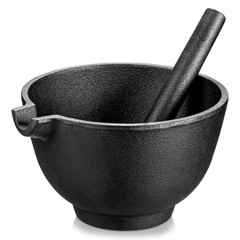 Velaze Cast Iron Mortar and Pestle Tool Set, 6.5 inch Pestle and 3 Cup Capacity Mortar, Non Porous Spice Grinder, Smasher for Kitchen Spices and Pesto(27 oz)