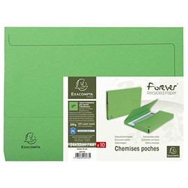 Exacompta Forever 46973E Recycled Document Folders with Flap for DIN A4 Blue Angel Pack of 10 Green