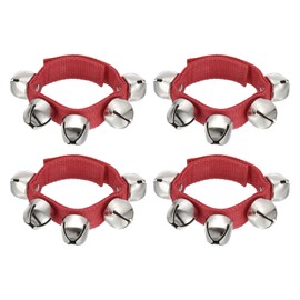 PATIKIL 4 Pcs Wrist Bells, 11in Ankle Bells Jingle Bells Hand Bells Wrist Bells Bracelet Percussion Instruments Musical Rhythm Band with 5 Silvery Bells for Adult Party Christmas, Red