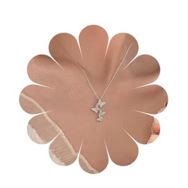 Allereya Vintage Crystal Butterfly Pendant Necklace Rhinestone Butterfly Necklace Silver Cz Butterfly Choker Necklace Sparkly Crystal Butterfly Necklace Jewelry for Women and Girls