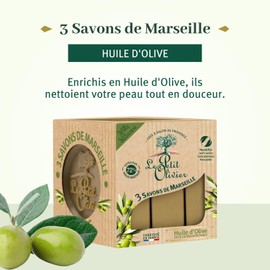 Le Petit Olivier Olive Oil Marseille Soaps, 3 x 3.5 oz - Enriched with Olive Oil and Natural Extracts - Mild and Gentle - Cruelty-Free - Paraben-Free - Natural Soap