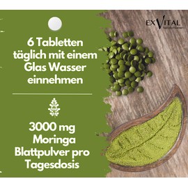 EXVital Organic Moringa Tablets - 3000 mg Moringa Oleifera per Daily Dose - 180 Organic Moringa Pellets, Vegan & High Dose