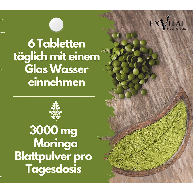 EXVital Organic Moringa Tablets - 3000 mg Moringa Oleifera per
