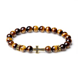 COAI Cross Beaded Bracelet Tiger Eye Bracelet Men Women, Christian Bracelet, Jesus Prayer Bracelet S