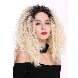 WIG ME UP - RSK-03-MF-1B/613 Women's Wig Lace Front Monofilament Long Voluminous Curly Curly Ombre Black Blonde