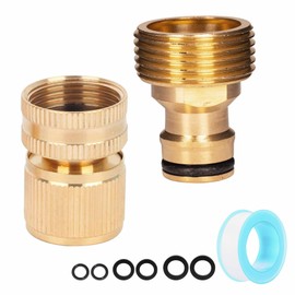 LLUOXI Garden Hose Connector, Brass Hose Pipe Adapter 3/4 inch and 1/2 inch 2-in-1, Outside Tap Connector for Hosepipe, Rustproof Hosepipe Fitting & Connectors Set for Kitchen Tap Bathroom Sink