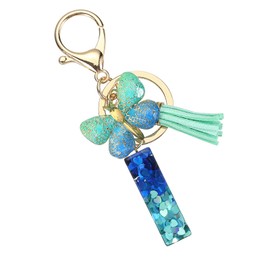 SUIKIHUM Initial Letter Keychains, (1.5"x0.43" Mini Letter Butterfly KeyChain) Resin Tassel Pendant Cute Car Keychain for Wallet Handbags Backpack, Blue (I)