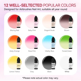 Eudaicful Airbrush Gel Nail Polish: 12 Colors High Pigmented Airbrush Nail Paint Gel with Fine Mist, No Dilution Needed for Gradients French Nail Art Stencils Home Salon DIY