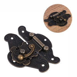 Zerodis Embossing Decorative Brass Hasp Clasp Latch Lock, Antique Embossing Latch Hasp Clasp Lock with Screws for Wooden Jewelry Box Cabinet(M 66 * 54mm)