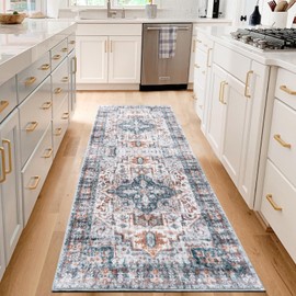 Coarir Washable Runner Rug 2x8, Boho Runners for Hallways with Rubber Backing, Non-Slip Runner Rugs, Vintage Soft Carpet Runner for Bedroom Bathroom Laundry Room Living Room Decor (Light Blue)