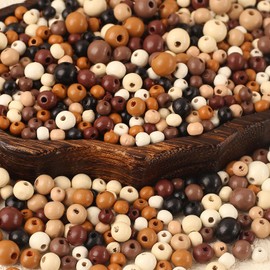 HERZONE Wooden Beads Round 6 mm 8 mm 10 mm Wooden Beads for Threading for DIY Jewellery Making (Dark Mix)