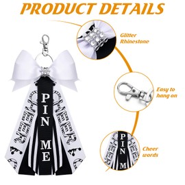Loetere 12 Pieces Cheerleader Pin Me Keychain Cheer Bows Key Chain Cheer Backpack Accessories with Ribbon and Rhinestones for Cheerleading Lanyard Gift Soccer Theme Party Favors