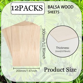 12 Pack Balsa Wood Sheets, 300x200x2mm Balsa Wood Thin, BalsaWood Board for Home Decoration, Arts, DIY Crafts Projects, Woodcraft Model, Painting and Engraving (300 * 200 * 2mm)