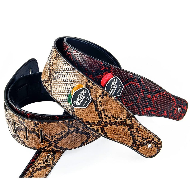 YUEKO Snake Pattern Soft PU Leather Guitar Strap with Picks