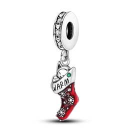 Hopply 925 Sterling Silver Christams Dangle Charm for Bracelet Necklaces, Openwork Bead 5A Cubic Zirconia Snowflake Santa Claus Snowman Birthday Mothers Day Jewelry Gifts Women (Christmas Stocking)