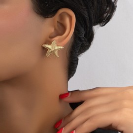Small Starfish Earrings for Women Trendy Gold Seashell Stud Earrings Boho Statement Earrings Beach Ocean Vacation Earrings Summer Earrings 2024