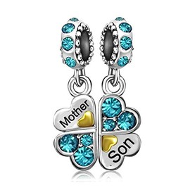 JMQJewelry Clover Mom Mama Mother Heart Love Birthday Birthstone December Charm for Bracelets Thanksgiving Christmas Mothers Day