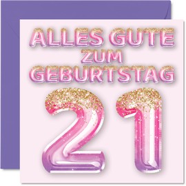 21st Birthday Card for Women - Pink Purple Glitter Balloons - Happy Birthday Cards for 21 Year Old Wife Daughter Sister Aunt, 145mm Twenty-First Birthday Greeting Cards