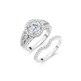 Gem Stone King Moissanite Wedding Engagement Ring Band Bridal Set For Women | 925 Sterling Silver | 1.74 Cttw | Center 6.5MM | Available in size 5, 6, 7, 8, 9