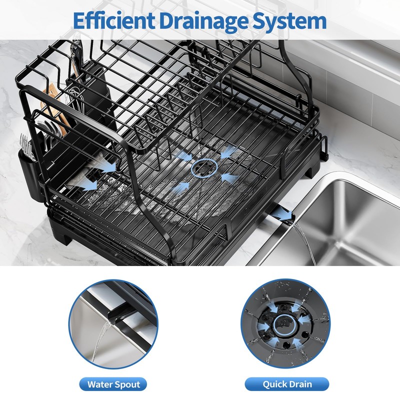 TOOLF Extendable Dish Drying Rack, 2-Tier Dish Rack for Kitchen