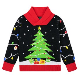 uideazone Toddler Boys Ugly Christmas Sweater Novelty Christmas Tree Graphics Knitted Lapel Pullover Long Sleeve Xmas Jumper Tops 3-4 Years
