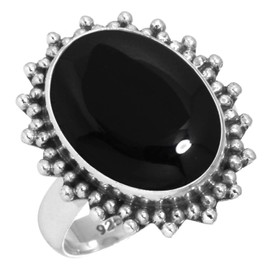 Jeweloporium 925 Silver Ring for Women Size T 1/2 Real Black Onyx Gemstone Costume Silver Ring Birthday Gift Vintage Jewelry