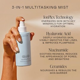NuFACE Supercharged IonPlex - Niebla facial hidratante 3 en 1 ultrafina y minimizador de poros con ácido hialurónico + tecnología IonPlex para bloquea