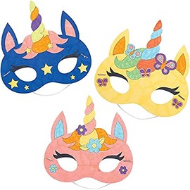Baker Ross AT309 Unicorn Masks-Pack of 8, Colour Costumes for Kids Arts and Crafting Activities for Mythological Fancy Dress, Assorted, 19 cm