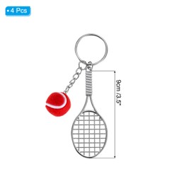 [PATIKIL] テニスキーチェーン 4個の合金製ミニテニスラケットキーチェーンキーリングテニスボールかわいいスポーツキーリング スポーツ愛好家向け レッド