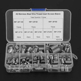 110PCS M6-M8/1D-3D Coiled Wire Thread Screws Sleeve Self Tapping Slotted Screw Stainless Steel Thread Screws Sleeve Assortment