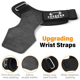 Lifting Wrist Straps for Weightlifting, Double Layer Leather for Weight Lifting Wrist Wraps, Deadlifts, Heavy Powerlifting and Adjustable Wrist Hooks for Strength Training, Gym Workouts Men/Women