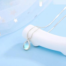 Aloluo Moonstone Necklace for Women Silver Plated Pear Shaped Teardrop Pendant Moonstone Jewelry Mother's Day Birthday Gifts for Mom Wife