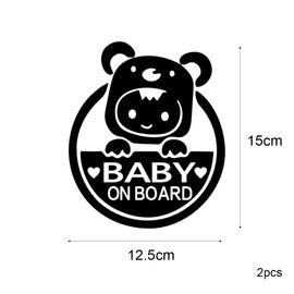 Lotsdonxia 2 Pcs Baby On Board Stickers Set Removable Reflective Car Signs Featuring Cute Cartoon Designs for Enhanced Safety Awareness (Black)