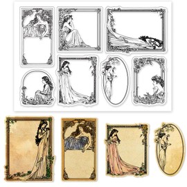 GLOBLELAND Vintage Woman Border Clear Stamps Vintage Lady Frame Silicone Clear Stamp Seals Flower Frame Transparent Stamps for DIY Scrapbooking Cards Making Photo Album Journal