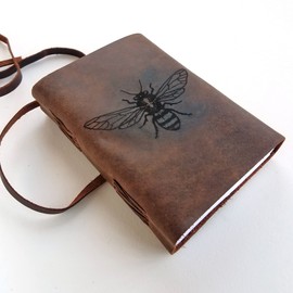 Honey Bee Leather Journal, Free Personalization 5" x 7" Blank Handmade Paper Journal Unlined