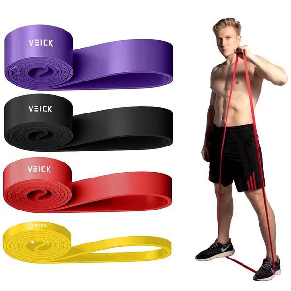 VEICK フィットネスチューブ 懸垂チューブ トレーニングチューブ エクササイズバンド 天然ゴム 強度別4本セット エクササイズバンド 自宅 筋トレ