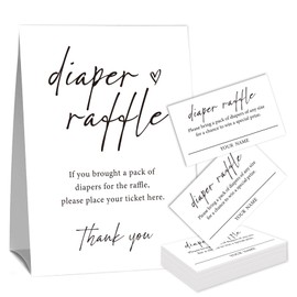 Minimalism Baby Shower Diaper Raffle Cards (1 Standing Sign & 50 Guessing Cards),Guess How Many Diaper Raffle Sign for Baby Shower,Funny Table Games for Babys ShowerS,Bring a Pack of Diapers to Win Prize