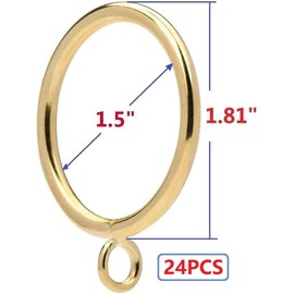 24Pcs 1.5-Inch Inner Diameter Metal Curtain Rings with Eyelets,Fits Up to 1 1/4-Inch Rod,4 mm Diameter Wire (Gold-24pcs)