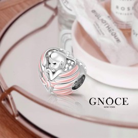 GNOCE Baby Charm Bead with Pink Wings Sterling Silver Sleeping Baby Wrapped in Angel Wings Bead Charm Fit for Bracelet/Necklace Christmas Charm Gift for Mom Wife (Pink)