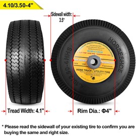 HORSESHOE 4.10/3.50-4" Flat Free Lawn Mower Tire on Wheel, 4.25" -6" Center Hub, 3/4" ID Grease Bushing Fits 105-3471 Z4200 TimecutterZ Front Sawtooth (2)