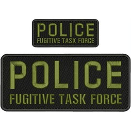 Police Fugitive Task Force Embroidery Patch 4X10 & 2X5 Hook ON Back Black/OD - Embroidery Patch for Jacket Hat Backpack